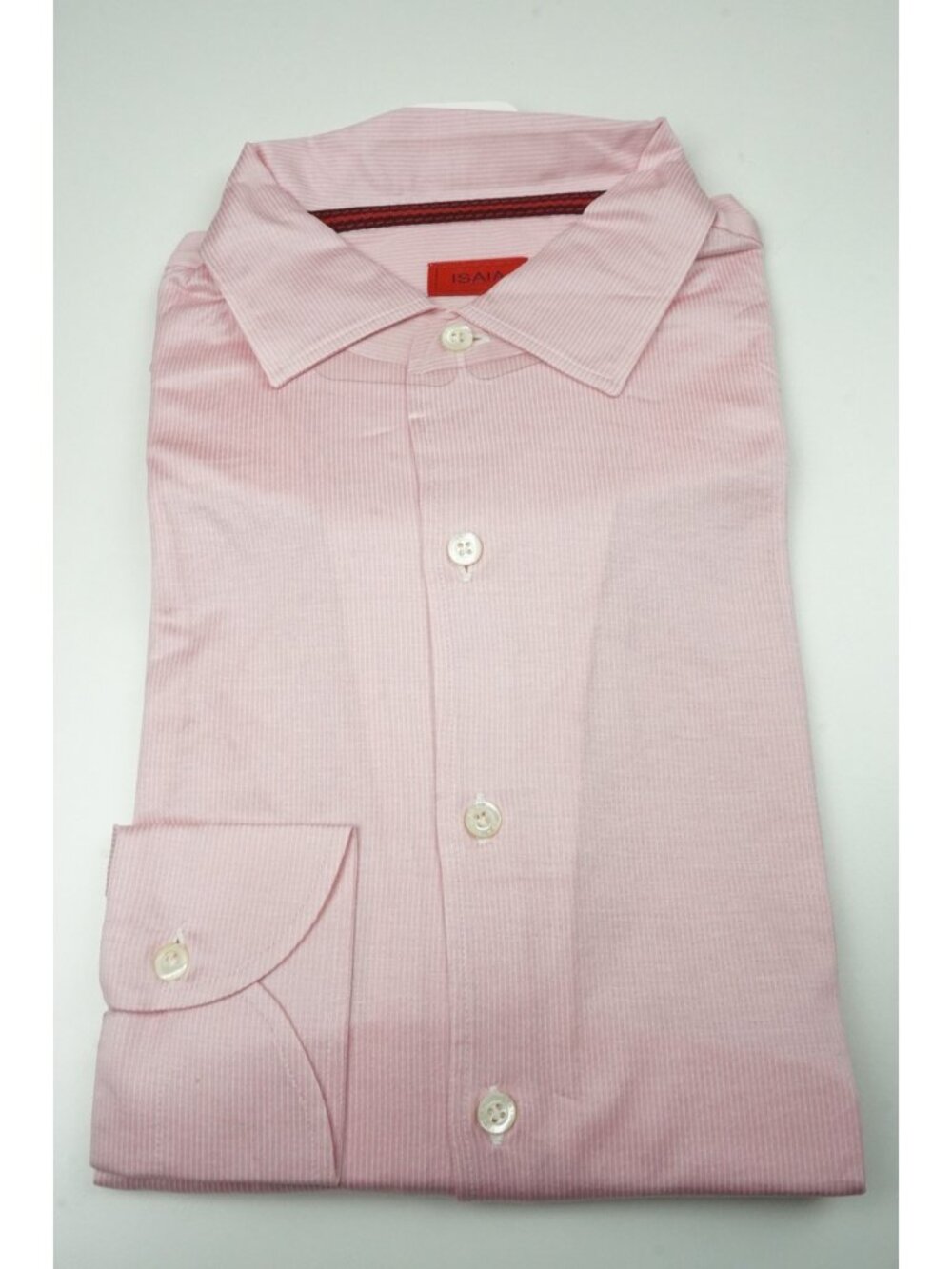 Isaia Dainty Pink White Striped Long Sleeve Cotton Dress Shirt 15.5/39 NEW